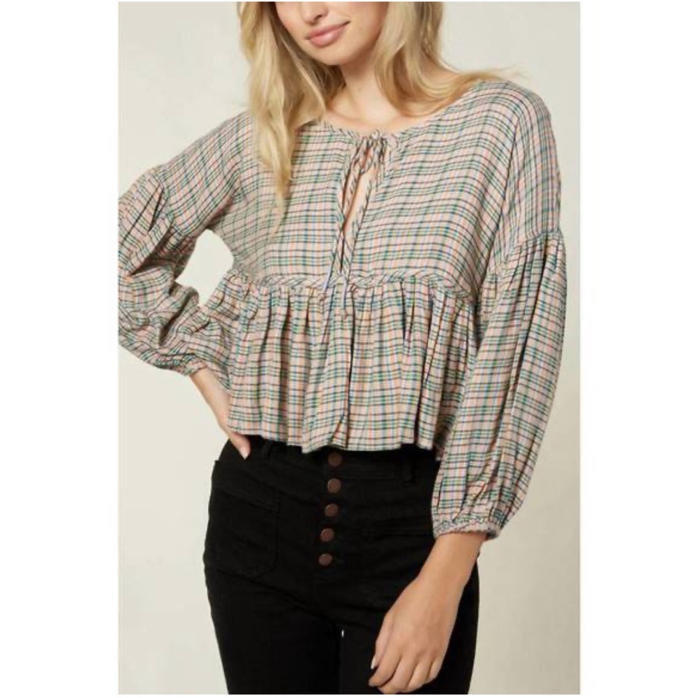 O'NEILL Rosie Plaid Top In Multi Size XS NEW